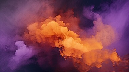 Wall Mural - Smoke and cloud texture of fog and light, flowing texture in orange and purple, beautiful abstract explosion background. Generative AI.