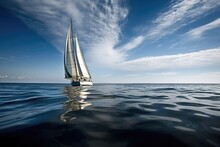 Sailing Boat, With The Sails Billowing In The Wind And The Water Rippling, Created With Generative Ai