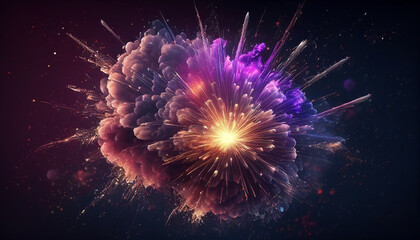 Wall Mural - Fireworks in the night sky, firework explosions background, Generative AI