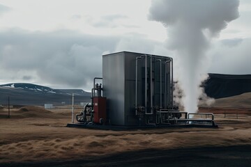 Sticker - close-up of geothermal energy system with hot water and steam flowing, created with generative ai