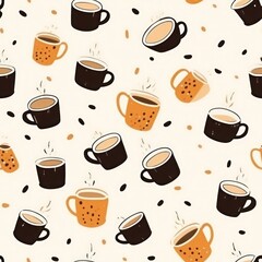 Aufkleber - Simple and elegant coffee cups of different varieties for a modern coffee shop feel background seamless pattern