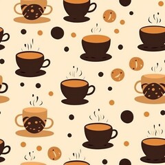 Aufkleber - Different types of minimalist coffee cups coffee shop atmosphere background seamless pattern