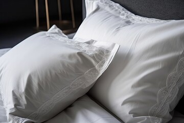 close-up of freshly laundered pillowcase, with intricate stitching and luxurious satin finish, created with generative ai