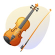 Classical wooden violin or viola with a bow. Musical instrument. Vector illustration for design.
