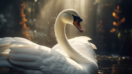 Canvas Print - A white swan with majestic wings Generative AI 