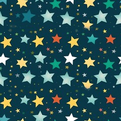 Aufkleber - colorful stars on dark green background seamless pattern .