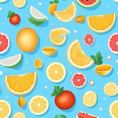 Aufkleber - bright colored summer fruits and slices background seamless pattern