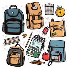 Aufkleber - school bags backpacks and accessories background seamless pattern