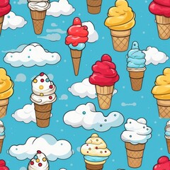 Aufkleber - Vibrant ice cream cones flavors and colors for a fun dessert experience background seamless pattern