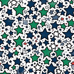 Aufkleber - green and blue stars on white background seamless pattern