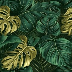 Aufkleber - green tropical foliage background seamless pattern