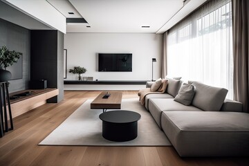 Poster - minimalist home with sleek and modern furnishings, neutral colors, and clean lines, created with generative ai