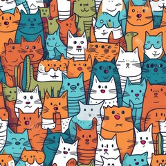 Aufkleber - cute funny cats of different colors background seamless pattern
