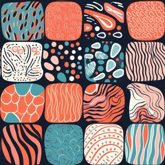 Aufkleber - retro colors abstract hand drawn tile background seamless pattern