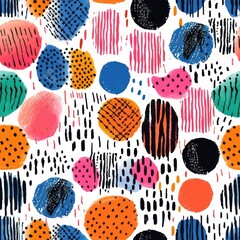 Aufkleber - A colorful circle pattern formed by hand-drawn brush strokes background seamless pattern