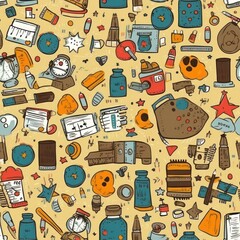 Aufkleber - Back-to-school bright stationery and accessories background seamless pattern