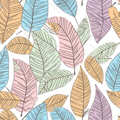 Aufkleber - different pastel colors drawing leaves background seamless pattern