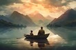 Father and son fishing in the lake
