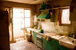 Dirty and run-down kitchen of a house in a poor neighborhood. Dilapidated kitchen of a home in the slums. Generative ai.