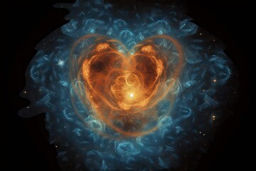 Poster - heart-shaped nebula with star in the center, surrounded by swirls and patterns, created with generative ai