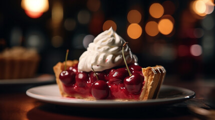 Sticker - Cherry pie with whipped cream Generative AI 