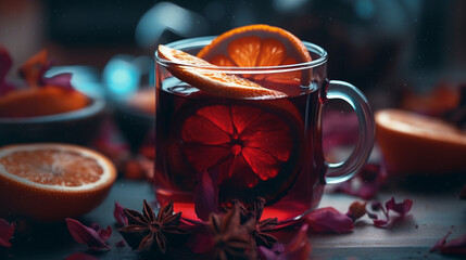 Poster - Hibiscus tea with orange and cinnamon Generative AI 