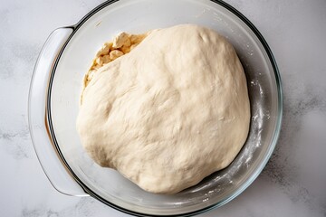 Poster - pizza dough in a mixing bowl, ready to be kneaded and shaped, created with generative ai