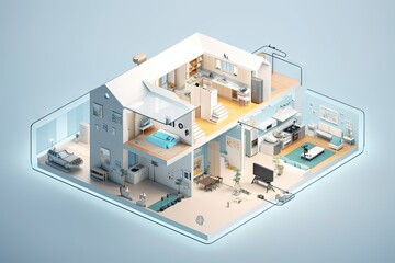 Poster - smart home with multiple sensors for monitoring the environment and ensuring comfort and safety, created with generative ai