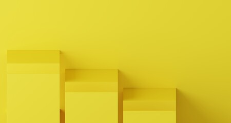 Minimal geometric yellow shelf product display for product presentation.