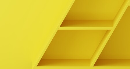 Minimal geometric yellow shelf product display for product presentation.