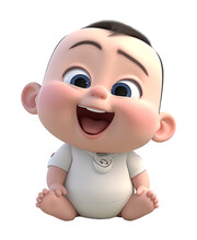 Cute Baby 3d Character With Laughing Face Expression. Generative Ai