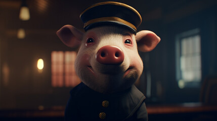 Poster - Pig in a sailors outfit Generative AI 