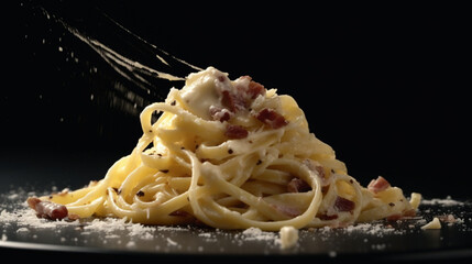 Poster - Spaghetti carbonara with bacon and pecorino cheese Generative AI 