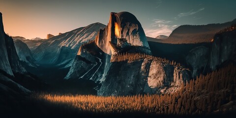 Wall Mural - AI Generated. AI Generative. Photo realistic illustration of usa american national park in the evening morning. Adventure explore vibe. Graphic Art