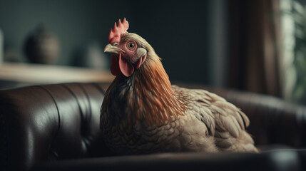 Canvas Print - chicken on a sofa Generative AI 