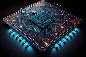 Poster - computer chip background with copyspace generative ai