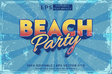 Editable text effect beach party 3d vintage template style premium vector