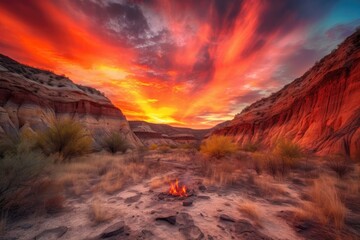 Wall Mural - majestic sunset over fiery canyon, with the sky painted in vibrant and warm hues, created with generative ai