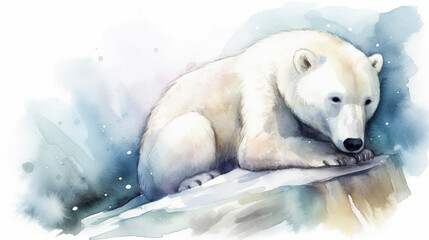 Sticker - Polar Bear looking at a precious gemstone watercolor Generative AI 