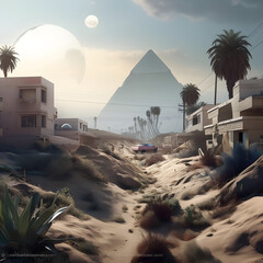Wall Mural - city with ancient pyramid in the background 