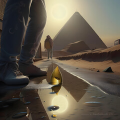 Wall Mural - people near pyramids in the desert