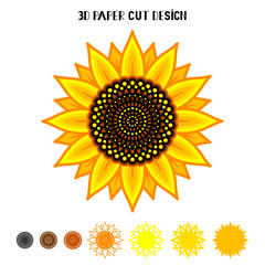 Wall Mural - 3D Sunflower mandala. Vector paper or laser cut template. Flower silhouette. Summer multilayer illustration. Isolated on white background. Decorative symboll.