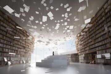 Wall Mural - futuristic and conceptual library, with books floating in the air, created with generative ai