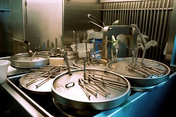 Canvas Print - surgical instruments being sterilized in steam autoclave, ready for use, created with generative ai