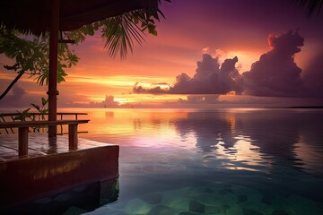 Canvas Print - exotic destination, with view of the sunrise in the horizon, created with generative ai