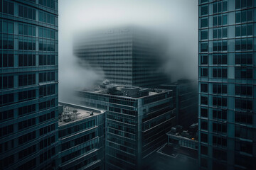 Wall Mural - Skyscrapers in the fog. Generative AI