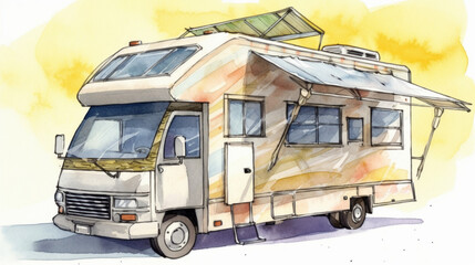 Canvas Print - A solar powered motorhome for sustainable travel Generative AI 