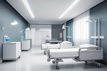 Canvas Print - hospital ward with sleek, minimalist design and cutting-edge medical equipment, created with generative ai