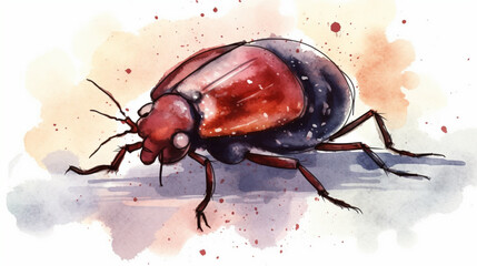 Canvas Print - Bedbug feeding on blood watercolor Generative AI 