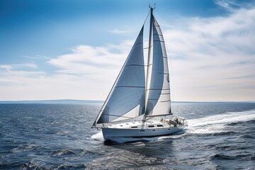 Wall Mural - sailing boat with sails raised, racing against the wind, created with generative ai